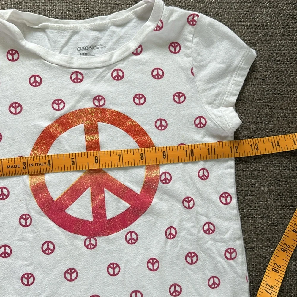 Gap Kids Girls White Pink Orange peace Sign Short Sleeve T-shirt Size 6